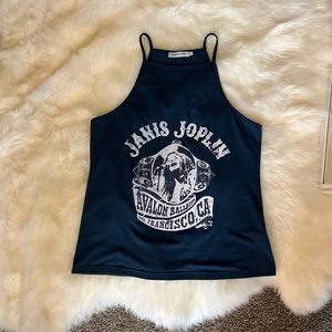 Janis Joplin band T-shirt tank top Navy dark blue BoHo vintage graphic tee
